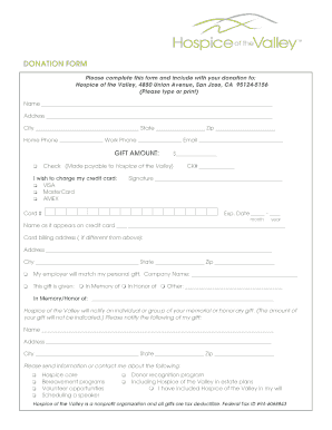 Hospice of the Valley Donation Form