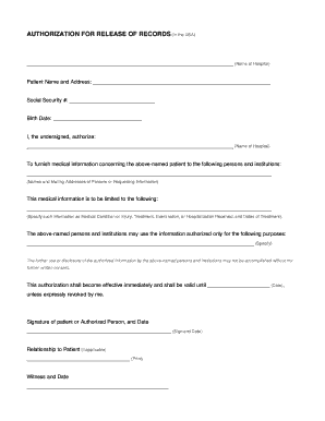 Authorization for Release of Medical Records