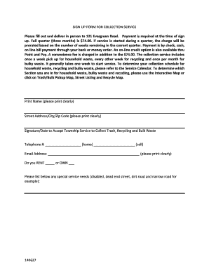 Sign Up Form for Collection Service