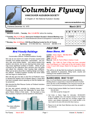 org March 2013 Chartered December 18, 1975 Calendar ***BIRDING CLASS - vancouveraudubon