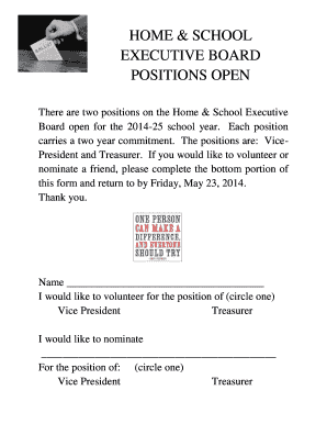 Blank calendar template pdf - HOME & SCHOOL EXECUTIVE BOARD POSITIONS OPEN There are two positions on the Home & School Executive Board open for the 201425 school year - school stmax