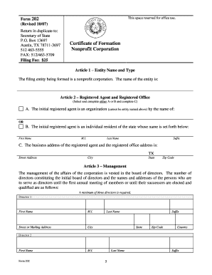 Texas Nonprofit Corporation Certificate of Formation