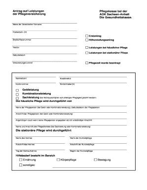 Antrag auf Leistungen der Pflegeversicherung
