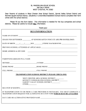 School Bus Information Form