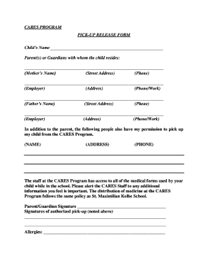 CARES Program Pick-Up Release Form