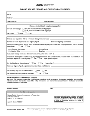 Signing Agent Errors and Omissions Insurance Application