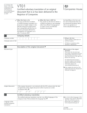 UK Certified Voluntary Translation Form VT01