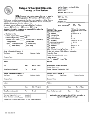 Request for Electrical Inspection or Plan Review