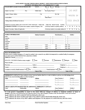 Student Information and Emergency Card