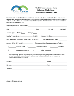 Crisis Center Direct Debit Authorization
