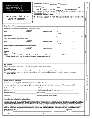 Camper Health History Form