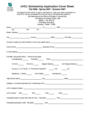 UHCL Scholarship Application Cover Sheet