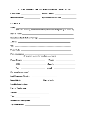 Client Preliminary Information Form - Family Law