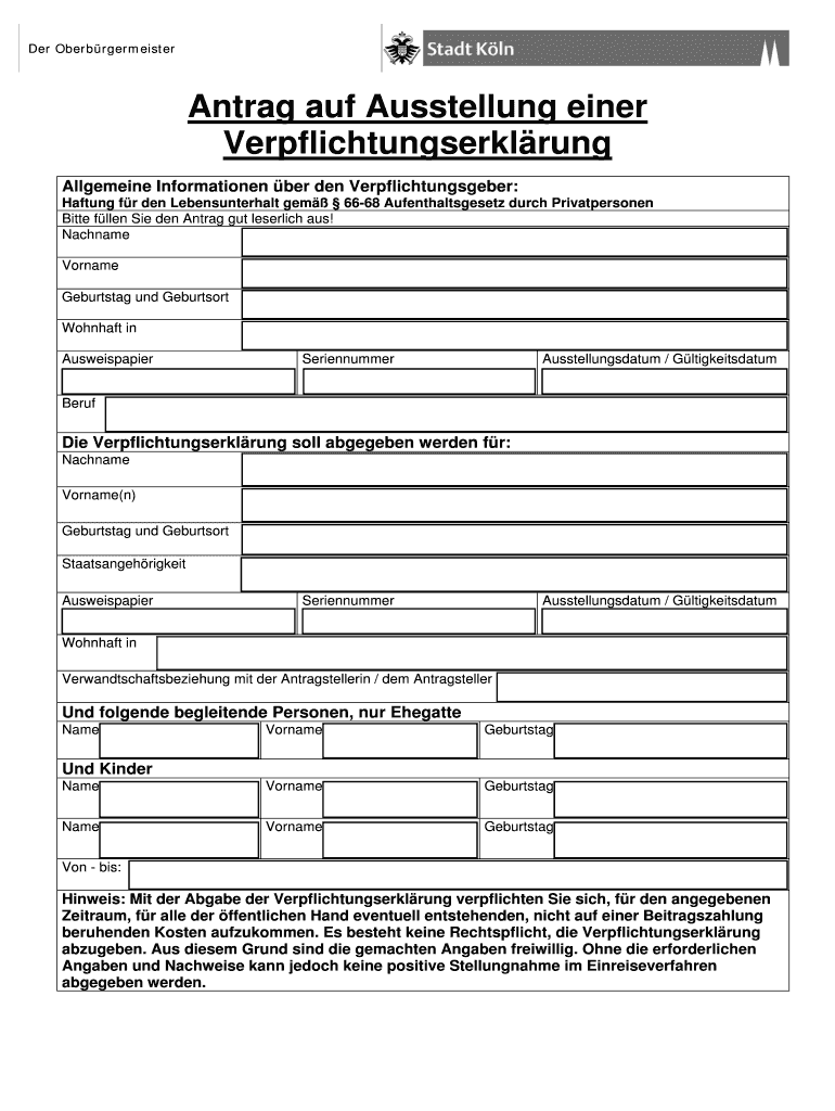 verpflichtungserkl rung formular Preview on Page 1