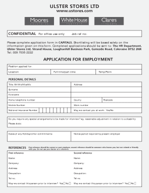 Ulster Stores Employment Application Form