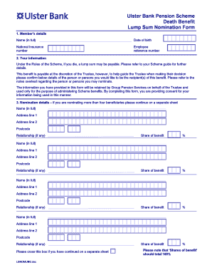 Ulster Bank Pension Scheme Death Benefit Nomination Form