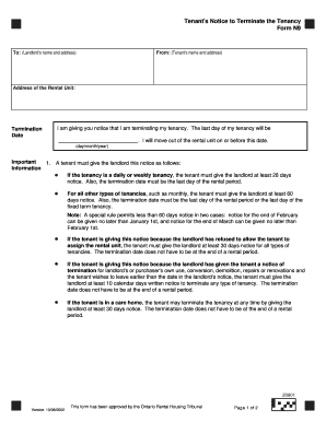 Tenant's Notice to Terminate Tenancy