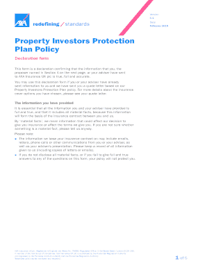 Property Investors Protection Plan Insurance Declaration Form