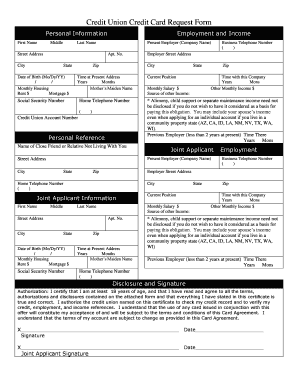 Credit Union Credit Card Request Form