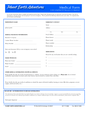 Planet Earth Adventures Medical Form