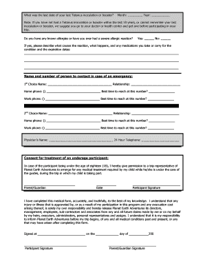 Medical Consent Form for Underage Participants