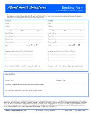 Planet Earth Adventures Booking Form