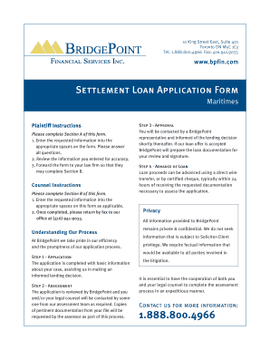 Settlement Loan Application Form