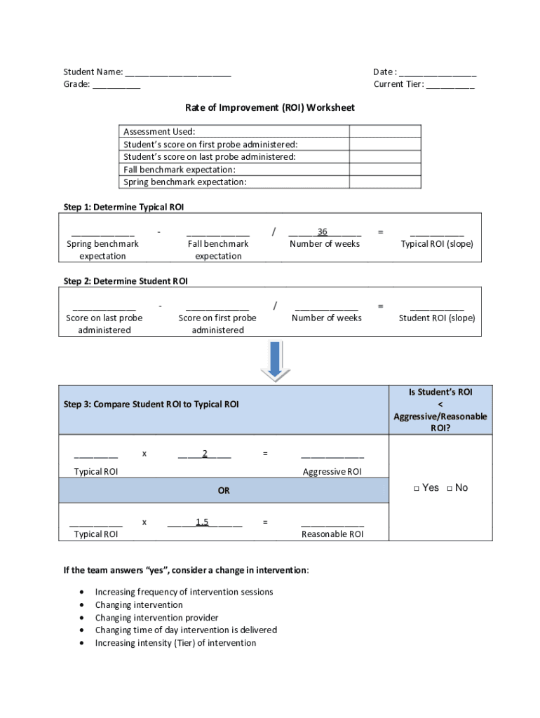 Rate of Improvement ROI Worksheet - Claiborne County Schools Preview on Page 1