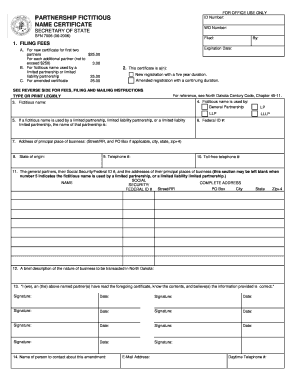 North Dakota Partnership Fictitious Name Certificate