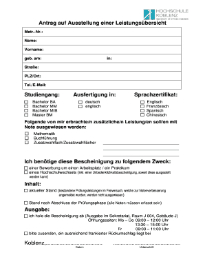 Antrag auf Ausstellung einer Leistungsübersicht