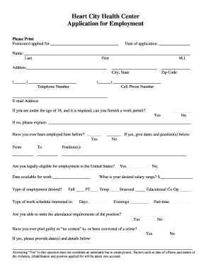 Heart City Health Center Application for Employment