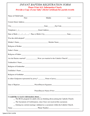 Infant Baptism Registration Form