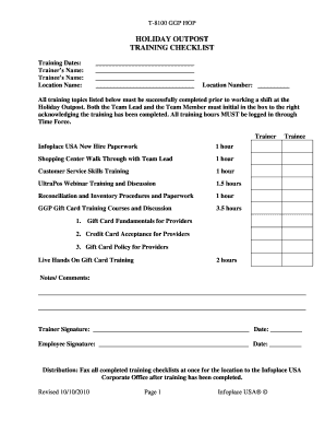 Holiday Outpost Training Checklist