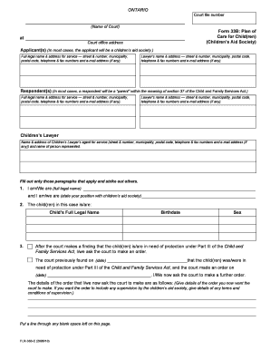 Ontario Form 33B: Plan of Care for Child(ren)
