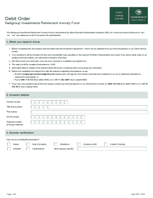 Debit Order Form for Nedgroup Investments Retirement Annuity Fund