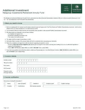 Nedgroup Investments Retirement Annuity Fund Additional Investment Form