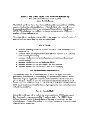 Jolene (Payne) and Rubin Stout Memorial Scholarship