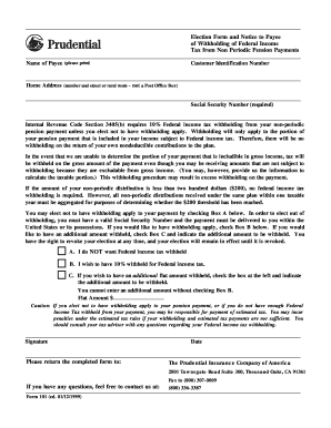 Election Form for Withholding of Federal Income Tax