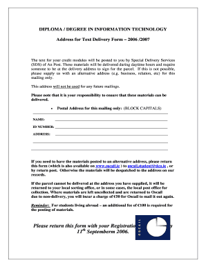 Address for Text Delivery Form