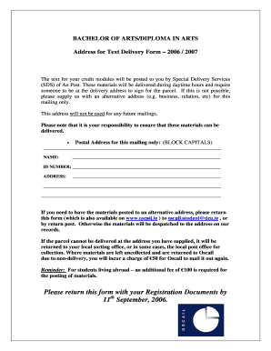 Address for Text Delivery Form
