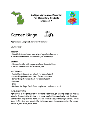 Michigan Agriscience Education Career Bingo
