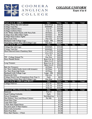 College Uniform Order Form