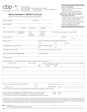 Wage Indemnity Benefits Claim Form