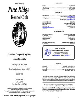 Canadian Kennel Club Dog Show Entry Form