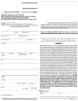 AKC Obedience Entry Form