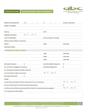 Business Proprietors Liability Insurance Proposal Form
