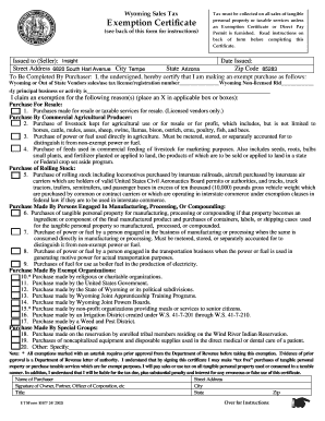 Wyoming Sales Tax Exemption Certificate