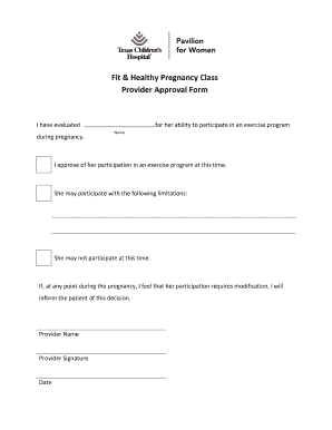 Fit & Healthy Pregnancy Class Provider Approval Form