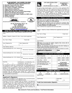 Ontario Snowmobile Club Trail Permit Application