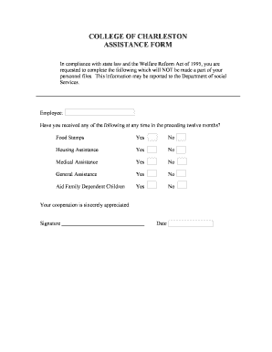 College of Charleston Assistance Form